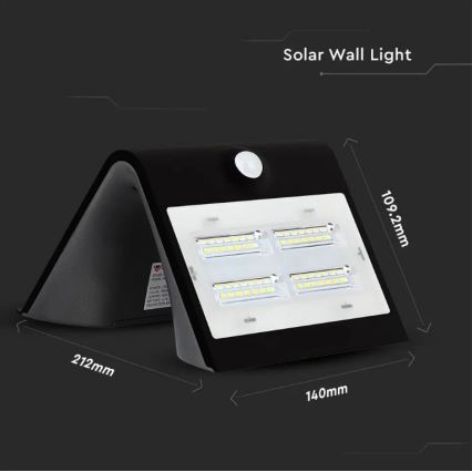 LED Solárne nástenné svietidlo so senzorom LED/3W/3,7V 3000/4000K IP65 2000 mAh čierna