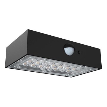LED Solárne nástenné svietidlo so senzorom LED/3W/3,7V 3000K/4000K IP65 1200 mAh čierna