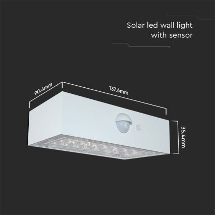 LED Solárne nástenné svietidlo so senzorom LED/3W/3,7V 3000K/4000K IP65 1200 mAh biela