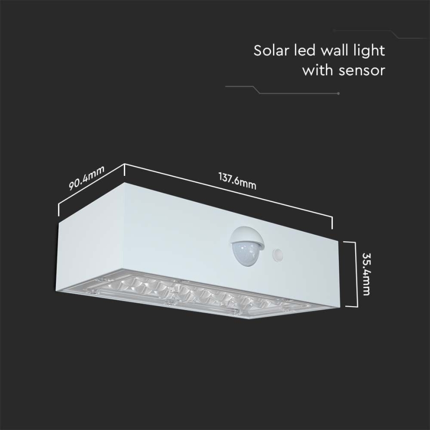 LED Solárne nástenné svietidlo so senzorom LED/3W/3,7V 3000K/4000K IP65 1200 mAh biela