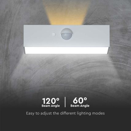 LED Solárne nástenné svietidlo so senzorom LED/3W/3,7V 3000K/4000K IP65 1200 mAh biela