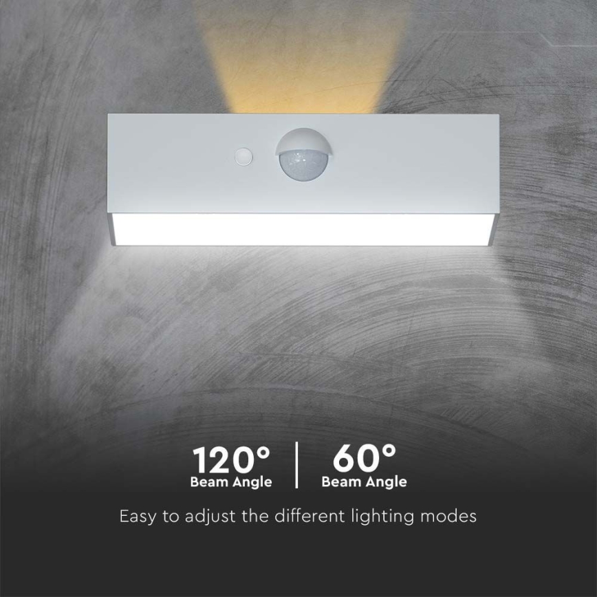 LED Solárne nástenné svietidlo so senzorom LED/3W/3,7V 3000K/4000K IP65 1200 mAh biela