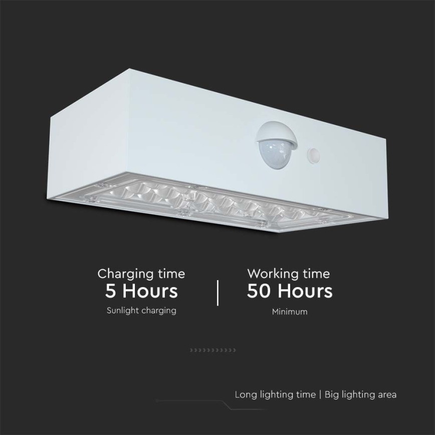 LED Solárne nástenné svietidlo so senzorom LED/3W/3,7V 3000K/4000K IP65 1200 mAh biela