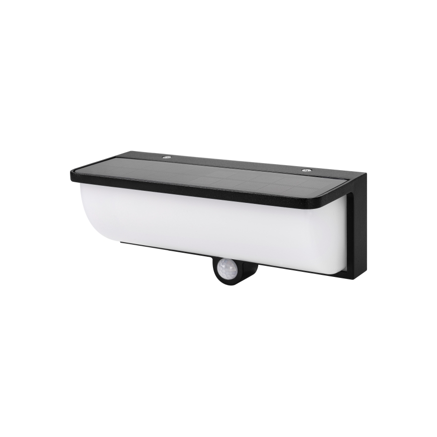 LED solárne nástenné svietidlo so snímačom pohybu a súmraku LED/3W/3,7V IP54 1500 mAh čierna