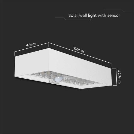 LED Solárne nástenné svietidlo so senzorom LED/6W/3,7V IP65 4000K 3000 mAh biela