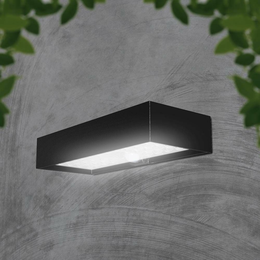 LED Solárne nástenné svietidlo so senzorom LED/6W/3,7V IP65 4000K 3000 mAh čierna
