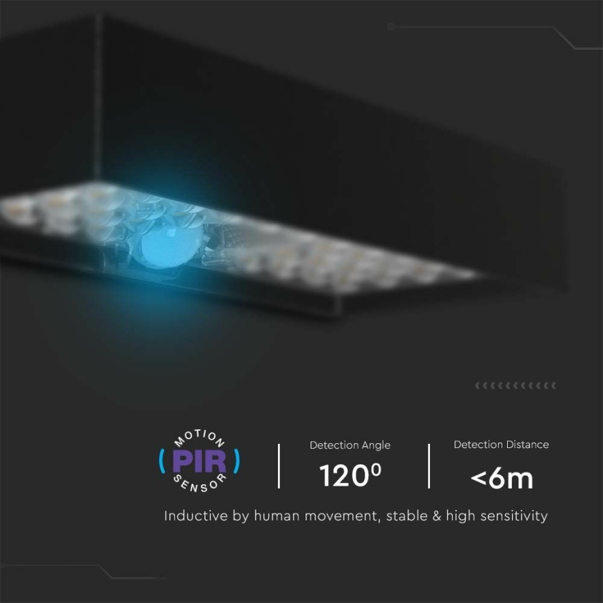 LED Solárne nástenné svietidlo so senzorom LED/6W/3,7V IP65 4000K 3000 mAh čierna