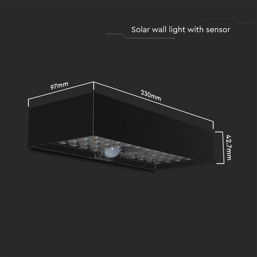 LED Solárne nástenné svietidlo so senzorom LED/6W/3,7V IP65 4000K 3000 mAh čierna