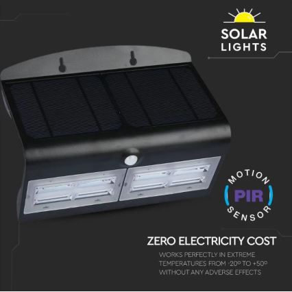 LED Solárne nástenné svietidlo so senzorom LED/7W/3,7V 4000K IP65 4000 mAh čierna