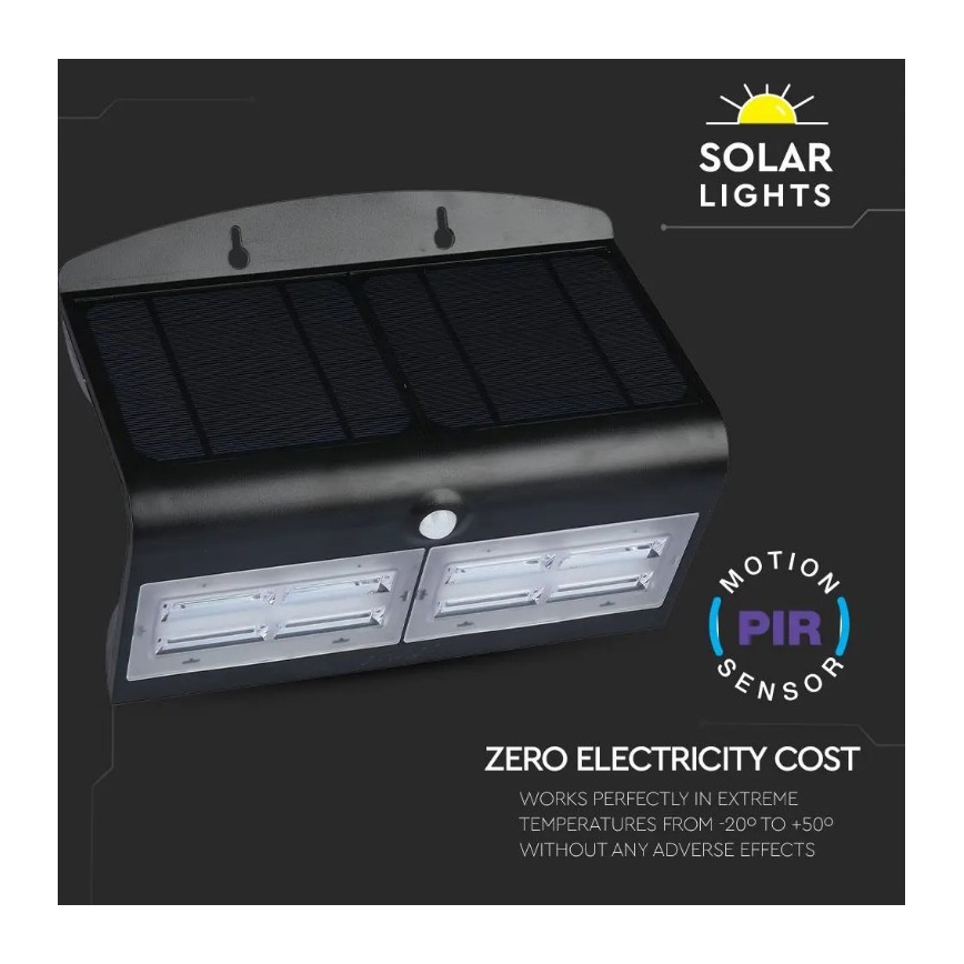 LED Solárne nástenné svietidlo so senzorom LED/7W/3,7V 4000K IP65 4000 mAh čierna
