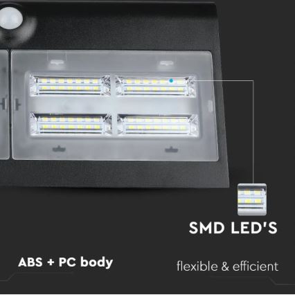 LED Solárne nástenné svietidlo so senzorom LED/7W/3,7V 4000K IP65 4000 mAh čierna