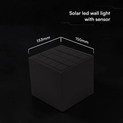 LED solárne nástenné svietidlo so senzorom LED/9W/3,7V 3000/4000/5000K IP65 2600 mAh čierne