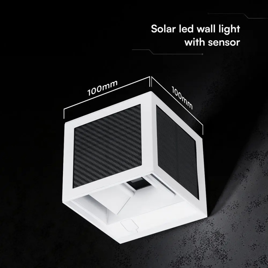 LED solárne nástenné svietidlo so senzorom LED/9W/3,7V 3000/4000/6000K IP65 2600 mAh biela