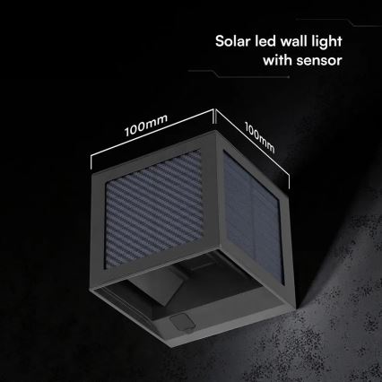LED solárne nástenné svietidlo so senzorom LED/9W/3,7V 3000/4000/6000K IP65 2600 mAh čierne