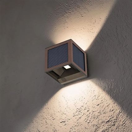 LED solárne nástenné svietidlo s čidlom LED/9W/3,7V 3000/4000/6000K IP65 2600 mAh hnedé