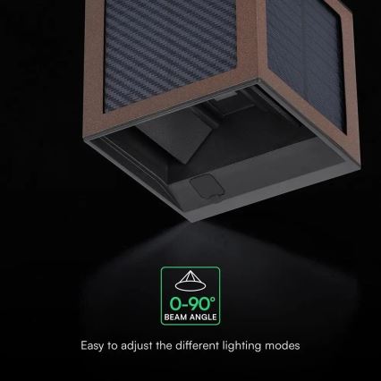 LED solárne nástenné svietidlo s čidlom LED/9W/3,7V 3000/4000/6000K IP65 2600 mAh hnedé