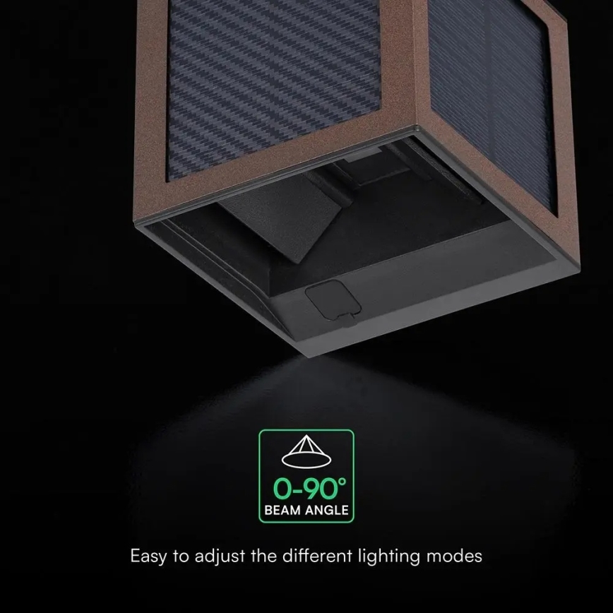 LED solárne nástenné svietidlo s čidlom LED/9W/3,7V 3000/4000/6000K IP65 2600 mAh hnedé