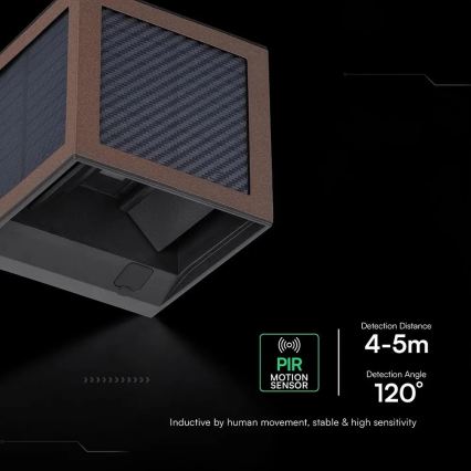 LED solárne nástenné svietidlo s čidlom LED/9W/3,7V 3000/4000/6000K IP65 2600 mAh hnedé