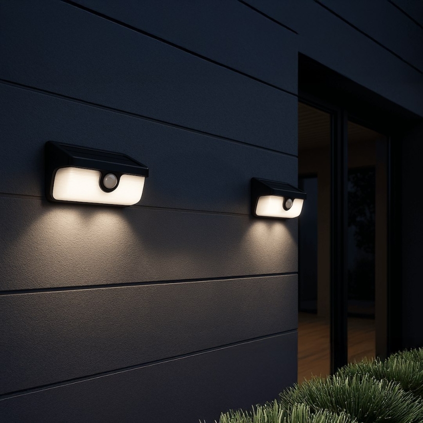 LED Solárne nástenné svietidlo so senzorom LINK LED/5W/3,7V 2000 mAh IP65 čierna