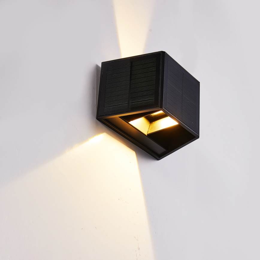 LED Solárne nástenné svietidlo WINGS LED/2W/1300 mAh 3,7V 3000K IP54 čierna
