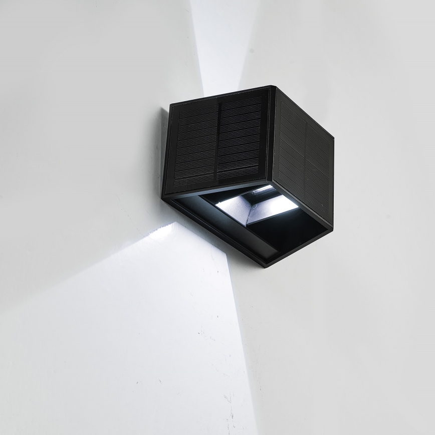 LED Solárne nástenné svietidlo WINGS LED/2W/1300 mAh 3,7V 6000K IP54 čierna