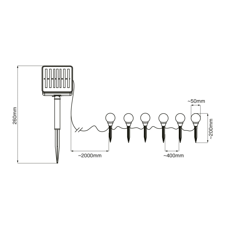 LED Solárne svietidlo KULKI 6xLED/1,2V 600 mAh 4,3 m IP44 čierna/biela