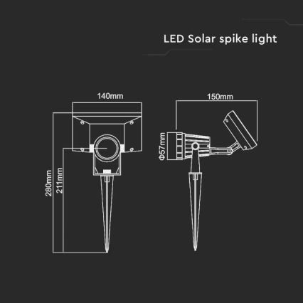 LED Solárne svietidlo SPIKE LED/2W/5,5V IP65 6400K