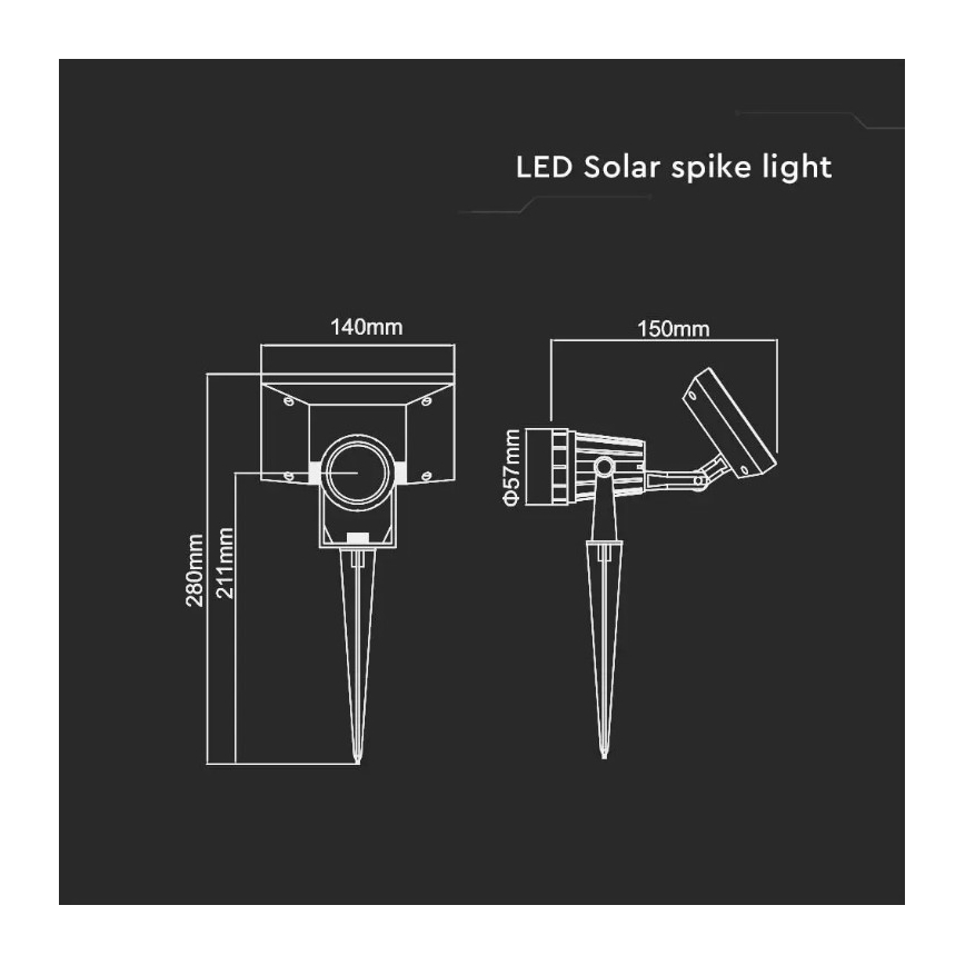 LED Solárne svietidlo SPIKE LED/2W/5,5V IP65 6400K
