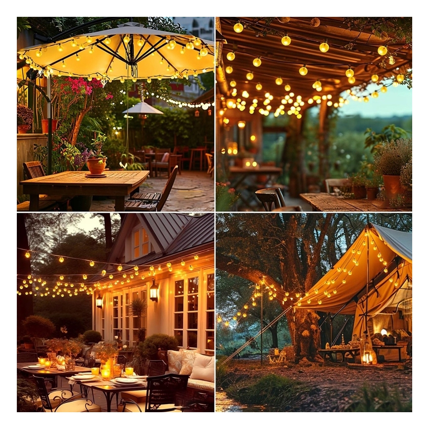 LED solárny dekoračný reťaz 30xLED/8 funkcií 500 mAh 6,5 m IP67 teplá biela