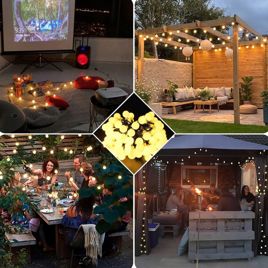 LED solárny dekoračný reťazec 30xLED/8 funkcií 500 mAh 6,5 m IP67 teplá biela