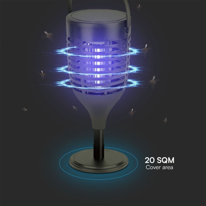 LED Solárny lapač hmyzu 3v1 LED/1,3W/3,7V IP24 20 m² 2200 mAh