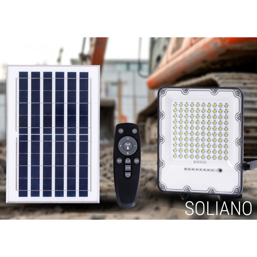 LED Vonkajší stmievateľný solárny reflektor LED/100W/3,2V 4500K IP65 čierna + diaľkové ovládanie