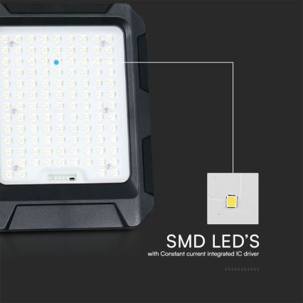 LED Solárny reflektor LED/15W/3,7V IP65 4000K čierna + diaľkové ovládanie