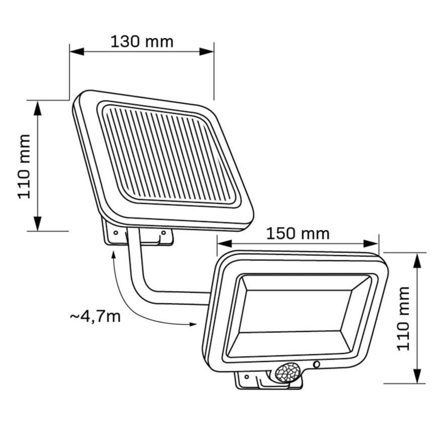 LED Solárny reflektor so senzorom DUO LED/1W/3,7V 1200 mAh IP44