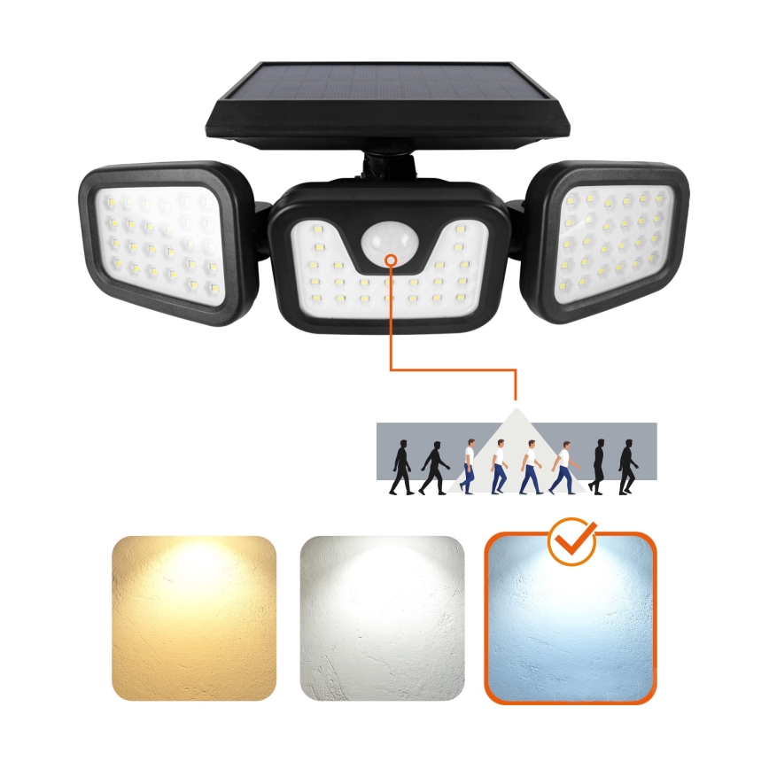LED Solárny reflektor so senzorom LED/1,5W/3,7V 6000K IP44 2400 mAh