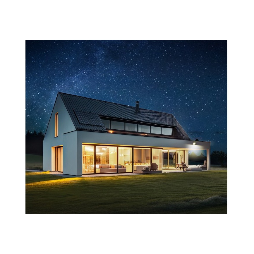 LED stmievateľný solárny reflektor s pohybovým senzorom LED/10W/3,7V 3000/4000K IP65 3600 mAh + diaľkové ovládanie