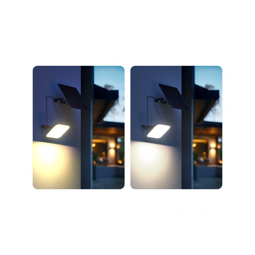 LED stmievateľný solárny reflektor s pohybovým senzorom LED/10W/3,7V 3000/4000K IP65 3600 mAh + diaľkové ovládanie