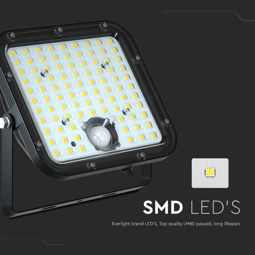 LED Solárny reflektor so senzorom LED/30W/6,4V 6400K + diaľkové ovládanie