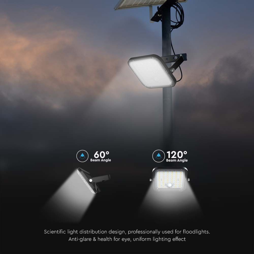 LED Solárny reflektor so senzorom LED/30W/6,4V 6400K + diaľkové ovládanie