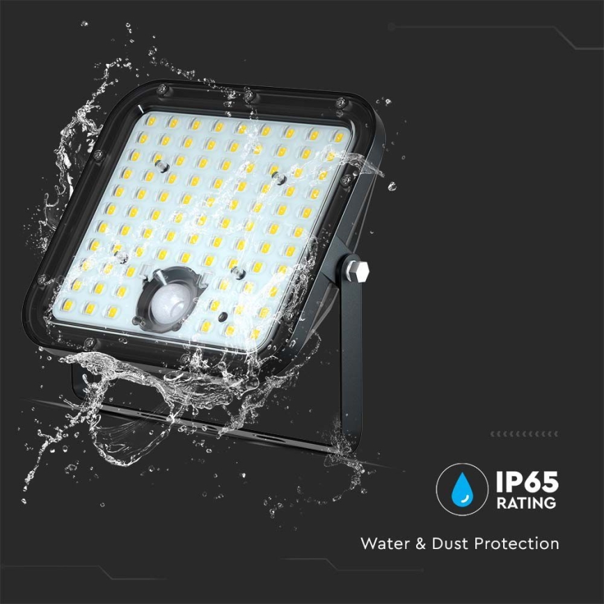 LED Solárny reflektor so senzorom LED/30W/6,4V 6400K + diaľkové ovládanie