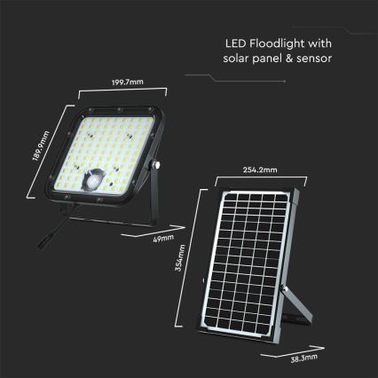 LED Solárny reflektor so senzorom LED/30W/6,4V 6400K + diaľkové ovládanie