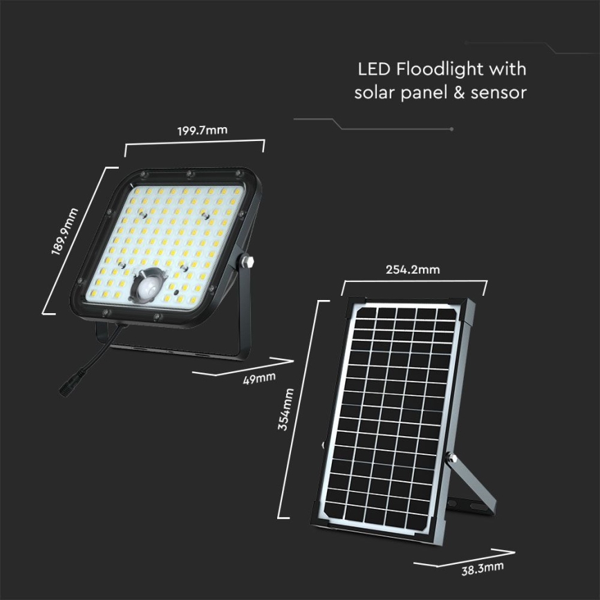 LED Solárny reflektor so senzorom LED/30W/6,4V 6400K + diaľkové ovládanie