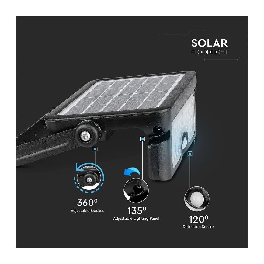 LED Solárny reflektor so senzorom LED/5W/3,7V IP65 4000K 3000 mAh