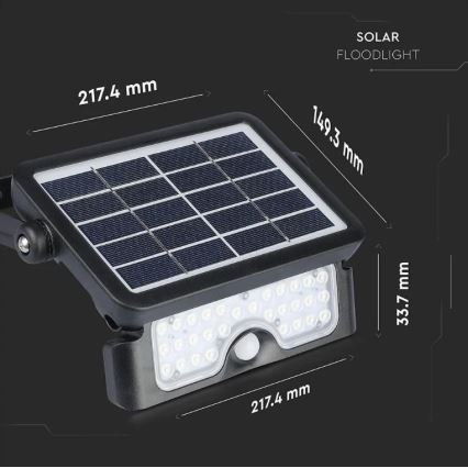 LED Solárny reflektor so senzorom LED/5W/3,7V IP65 4000K 3000 mAh