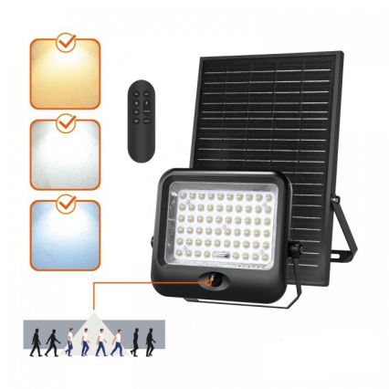 LED solárny reflektor so senzorom MHCS LED/20W/3,2V 3000/4000/6500K IP65 10000 mAh + diaľkové ovládanie