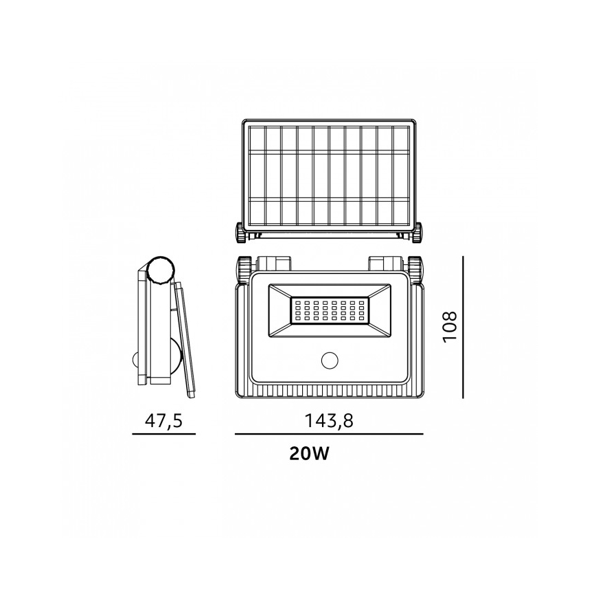LED solárny reflektor so senzorom NCS G2 LED/20W/3,7V 3000/4000/6500K IP54 2600 mAh
