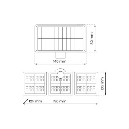 LED Solárny reflektor so senzorom pohybu a súmraku LED/20W/3,7V 1200 mAh IP44 + diaľkové ovládanie