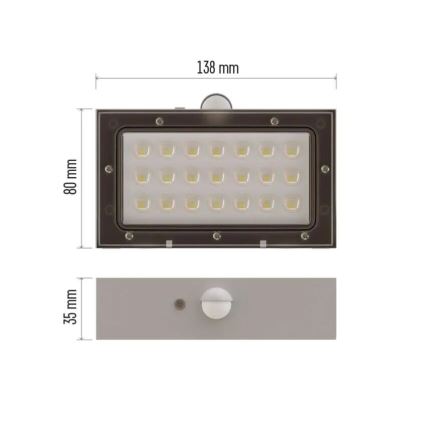 LED Solárny reflektor so senzorom pohybu LED/3,7V 1200mAh 4000K IP65 biela