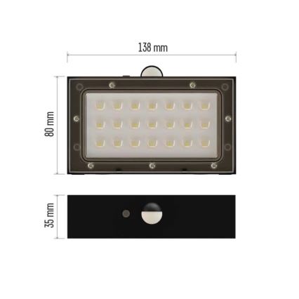 LED Solárny reflektor so senzorom pohybu LED/3,7V 1200mAh 4000K IP65 čierna