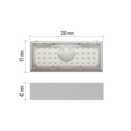 LED Solárny reflektor so senzorom pohybu LED/3,7V 3000mAh 4000K IP65 biela